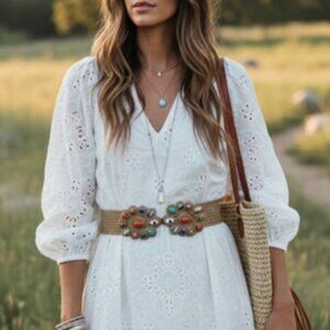 Zara Stretchy Boho Beaded Statement Belt Fits Size Small To Extra Small